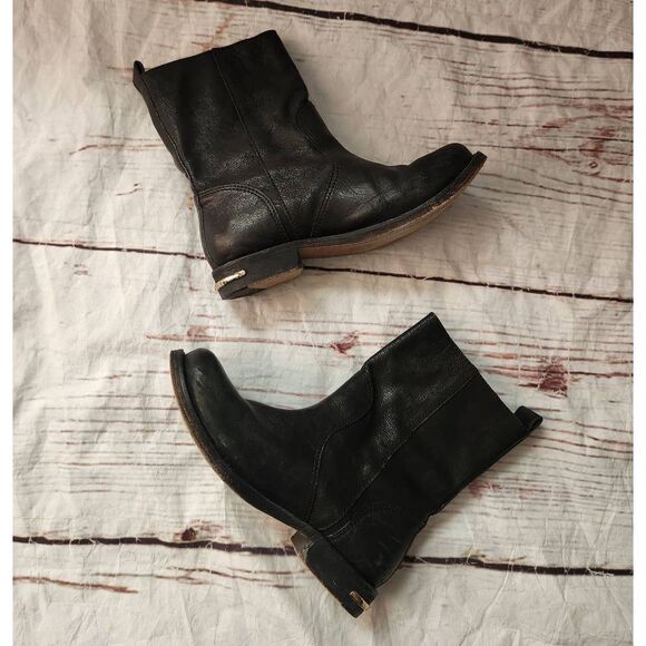 Tory Burch Elyse Black Leather Biker Style Booties Size 7 - Picture 1 of 8